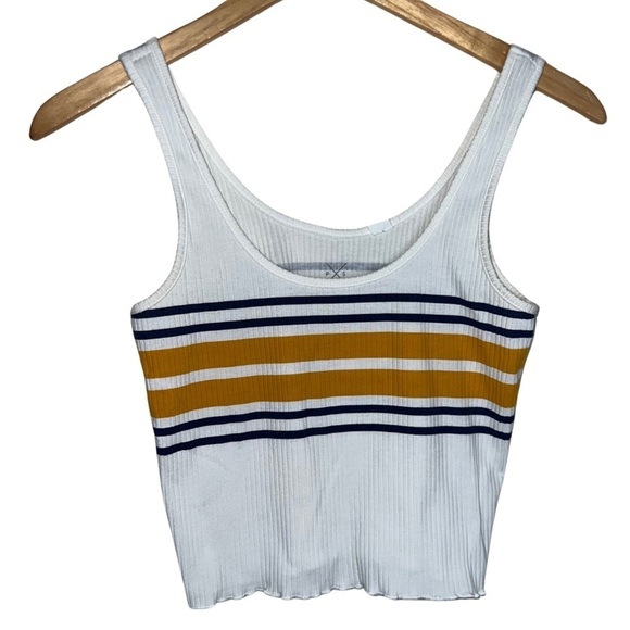 PacSun Cropped Ribbed Scoop Neck Stripe Tank Top White Yellow Blue Small - Picture 1 of 7